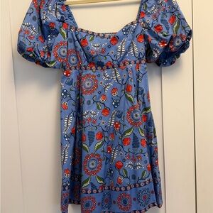 Hill House: Floral Blue Puff Sleeve Dress; worn 1; perfect condition